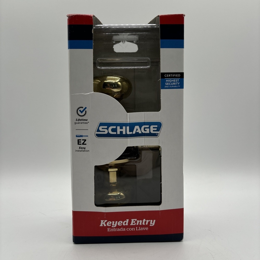 Schlage F51VGEO505605 Keyed Entry Georgian Knob Bright Brass One-tool Install